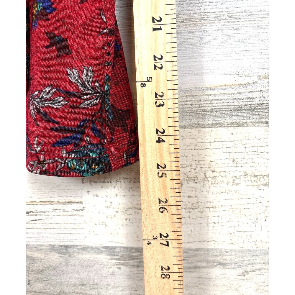 Free People Womens S Red Floral Dock Street Ruffle Stretch Boho Top NEW - Picture 7 of 8
